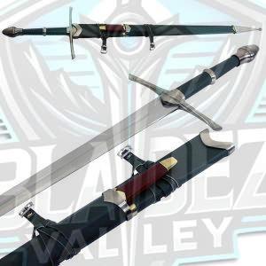 Aragorn Strider Ranger Sword Metal Green Leather Handle with Green Scabbard and a Small Knife