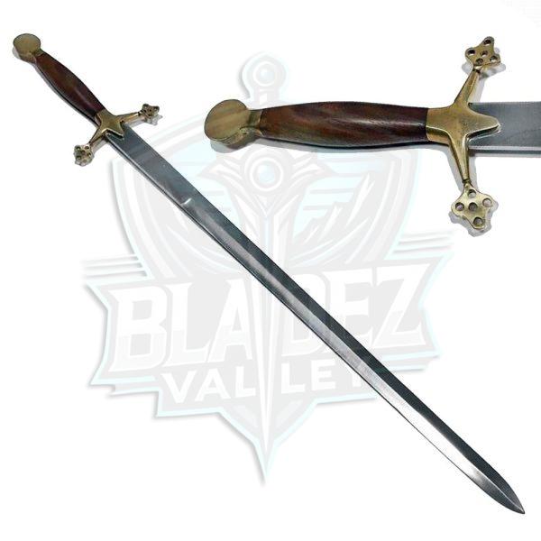 BV 1417 The Medieval Knight Scottish Claymore Sword Brass Natural wood Handle
